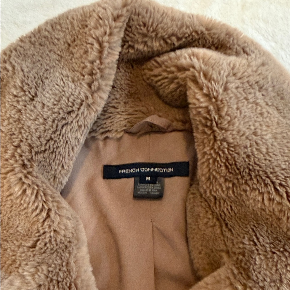 French Connection Plush Teddy Jacket in Camel